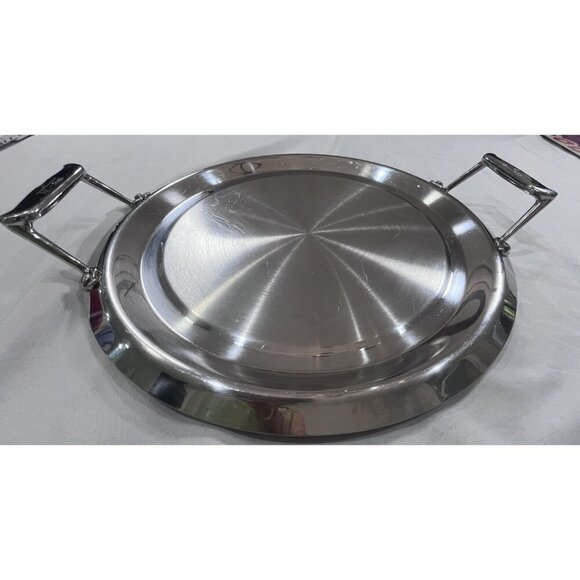 All Clad 15” Round Serving Tray Gourmet Stainless Entertaining, Two Handles - Picture 2 of 5